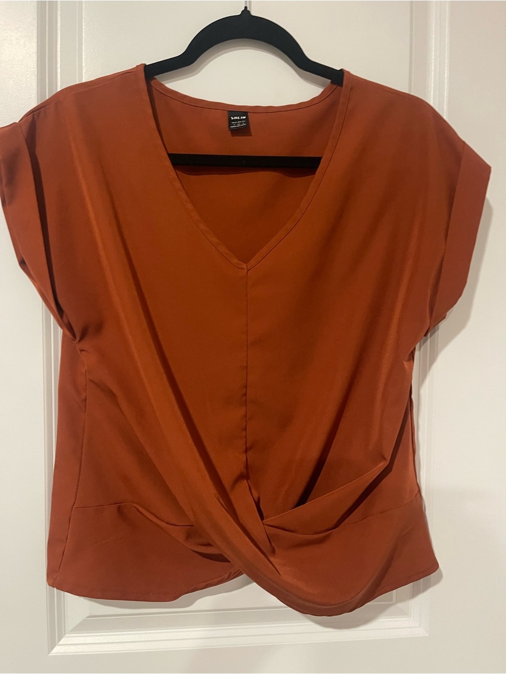 SHEIN Rust Twist-Front V-Neck Blouse